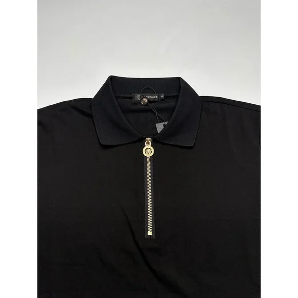 Versace Black Polo Shirt Gold Medusa Zipper Short Sleeve Menswear Large - Picture 4 of 8